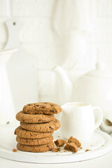 Poster - Chocolate oatmeal cookies. Homemade baking. Selective focus.