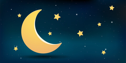 cartoon night sky with moon and stars. illustration of outer space