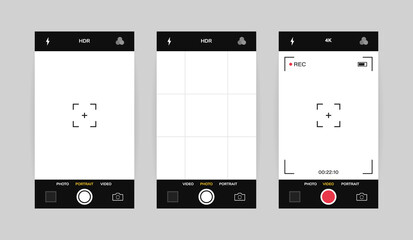 Wall Mural - phone camera interface vertical view. mobile app application. photo and video shooting. vector illus