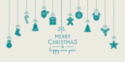 Wall Mural - Christmas card in retro style with hand drawn elements. Vector.