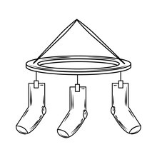 Laundry, Hanging Socks In Round Hanger Line Style Icon