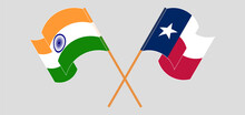Crossed And Waving Flags Of The State Of Texas And India