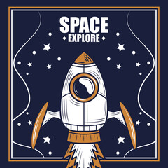 Sticker - space spacecraft launch exploration starry background badge