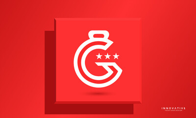 Sticker - Letter G fitness logo template with 3 star icon, Graphic designer studio Concept.