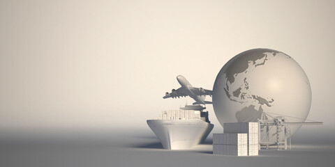 global trade concept with transport and Earth 3d.