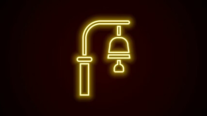 Poster - Glowing neon line Train station bell icon isolated on black background. 4K Video motion graphic animation