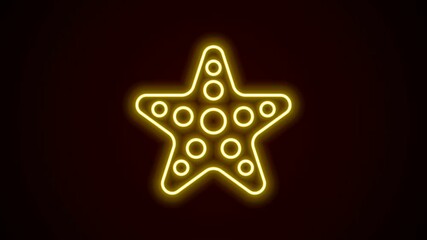 Glowing neon line Starfish icon isolated on black background. 4K Video motion graphic animation