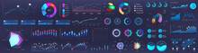Dashboard Infographic, Charts, Graph And Graphic UI, UX, KIT Elements. Info Chart Elements For Online Statistics And Data Analytics. Modern Template Dashboard. Mockup Admin Panel. Vector Infographics