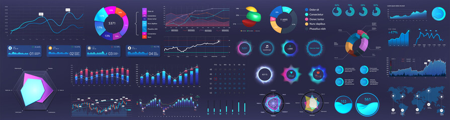 dashboard infographic, charts, graph and graphic ui, ux, kit elements. info chart elements for onlin