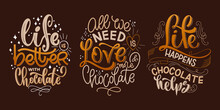 Chocolate Hand Lettering Quotes Set. Colorful Christmas Word Composition. Vector Design Elements For T-shirt, Bag, Poster, Card, Sticker And Menu