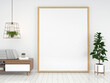 © Chanachai - living room interior. 3d render background wood floor wooden wall template design mock up copy space