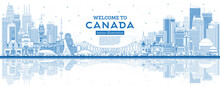 Outline Welcome To Canada City Skyline With Blue Buildings.