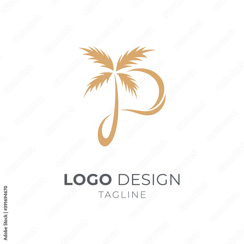 Letter P Palm Tree Logo, Creative Typographic Logo Design Stock Vector ...