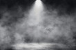 © Angkana - Empty space of Studio dark room concrete floor grunge texture with spot lighting and fog or mist in background.