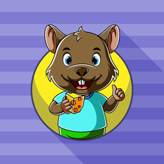 Sticker - The mouse holding a square delicious cheese in his hand with the happy face