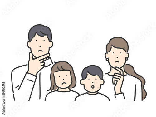 考えごとをする小さな子どものいる家庭 若いファミリー 上半身イラスト素材 Wall Mural Takayuki Iida