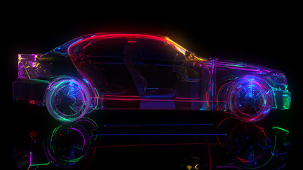 Wall Mural - Glass car with neon lighting. The edges of the car are highlighted