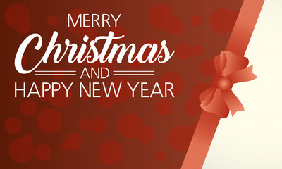 Poster - happy merry christmas and new year card with lettering and ribbon