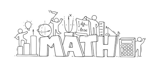 Wall Mural - Sketch of math ckass with working little people.