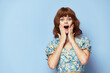 © SHOTPRIME STUDIO - Woman in flower dress Emotions open mouth hands on face fashionable hairstyle
