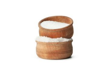 Wall Mural - Wooden bowls with salt isolated on white background