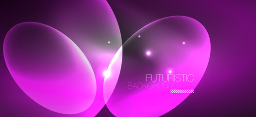 Neon ellipses abstract backgrounds. Shiny bright round shapes glowing in the dark. Vector futuristic illustrations for covers, banners, flyers and posters and other