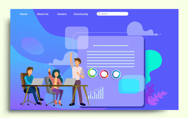 Wall Mural - flat design web page template for teamwork, business strategy and analytics. modern flat design conc