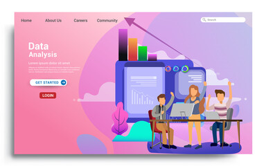 Wall Mural - data analysis and internet marketing landing page template. modern flat design concept of web page d