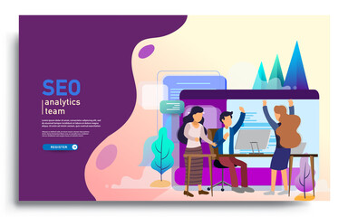 Wall Mural - social media marketing landing page template. modern flat design concept of web page design for webs