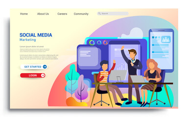 Wall Mural - landing page template design of teamwork concept. modern flat design concept of web page design for 