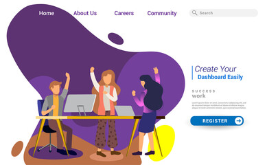 Wall Mural - Landing page template design of teamwork concept. Modern flat design concept of web page design for website and mobile website. Easily to edit and customize. Vector illustration
