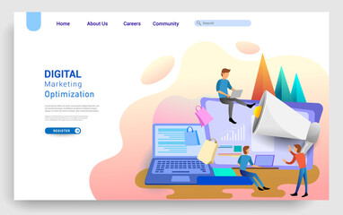 Wall Mural - Digital marketing landing page template. Modern flat design concept of web page design for website and mobile website. Vector illustration