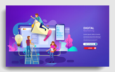 Wall Mural - Digital marketing landing page template. Modern flat design concept of web page design for website and mobile website. Vector illustration
