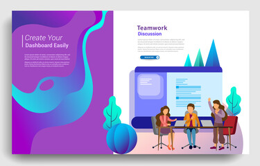 Wall Mural - Landing page template design of teamwork concept. Modern flat design concept of web page design for website and mobile website. Easily to edit and customize. Vector illustration