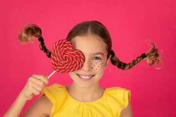 Sticker - Happy girl with heart shaped lollipop