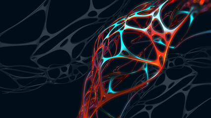 Aufkleber - Fantastic 3D illustration. Interlacing and whirling of abstract forms. Network and web in structure of cyberspace. Synthetics and metal in nanotechnology projects of future