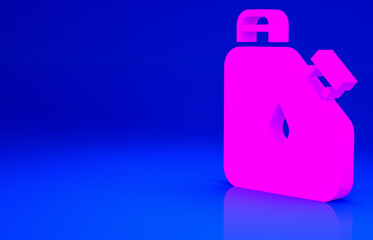 Sticker - Pink Canister for flammable liquids icon isolated on blue background. Oil or biofuel, explosive chemicals, dangerous substances. Minimalism concept. 3d illustration 3D render.