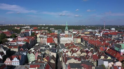 Canvas Print - Aerial view of Poznan old town with city hall Poland