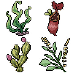 Wall Mural - pixel art set isolated strange plant