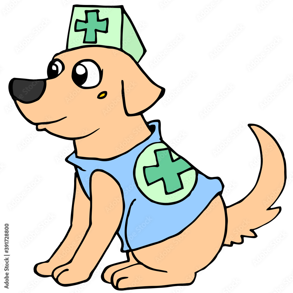 dog wearing costume medical nurse. vector illustration of cartoon ...