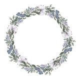 Fototapeta  - Christmas Wreath With Leaves And Cotton Flowers