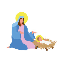 Canvas Print - mary virgin and jesus manger character icon