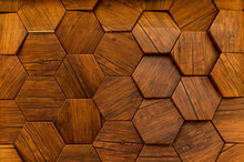 Hexagon Of Wood Pattern Background. Old Wooden Texture In Honeycomb Form Of Tiles, Consisting Of A Set Of Hexagonal Plates