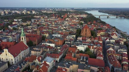 Canvas Print - Torun aerial cityscape during sunset in Poland