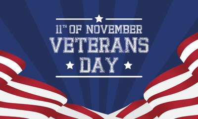 Wall Mural - happy veterans day celebration card with lettering and usa flag