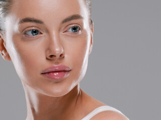 Wall Mural - beautiful woman face with healthy clean slon spa concept cosmetic skin care