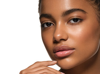 Beautiful african american woman healthy skin face natural make up portrait