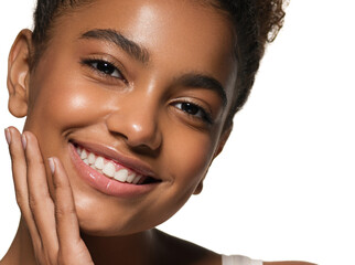 Beautiful african american woman beauty face cosmetic happy smile portrait