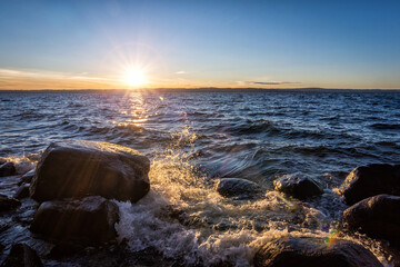 Wall Mural - October sunset over the Vattern lake