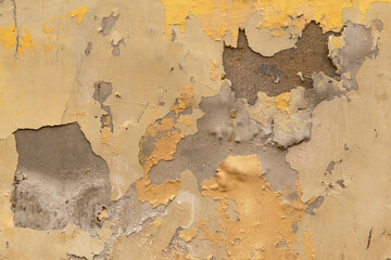 Wall Mural - Yellow grunge abstract background texture. Old cement concrete wall with yellow cracked paint